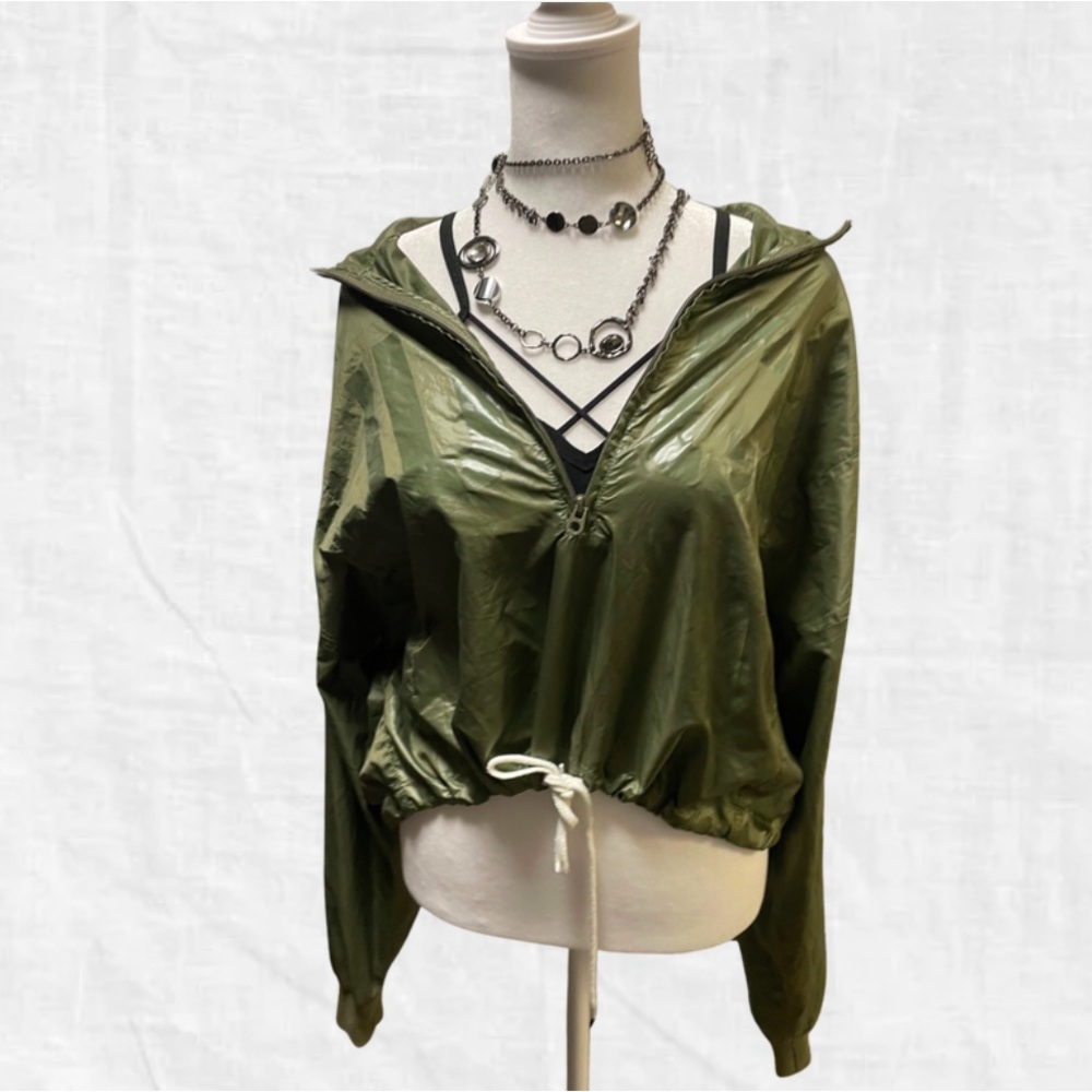 Juicy Couture Y2K Street Style Unique Olive Green Windbreaker Pullover Large